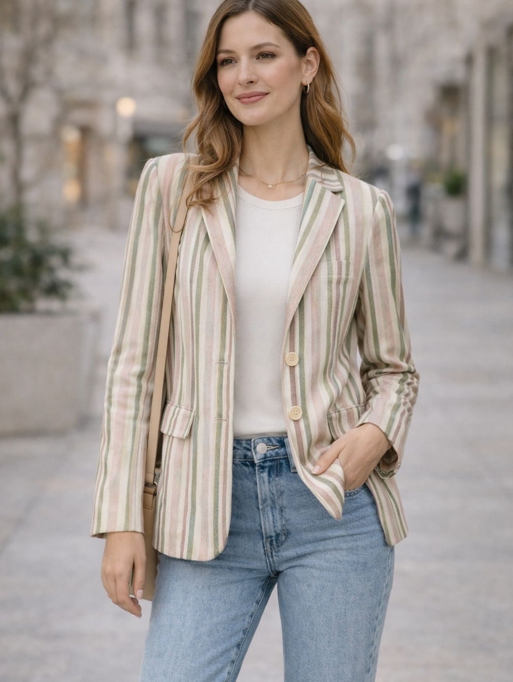 Chic Pink Green Tailored Transitional Jacket Casual M